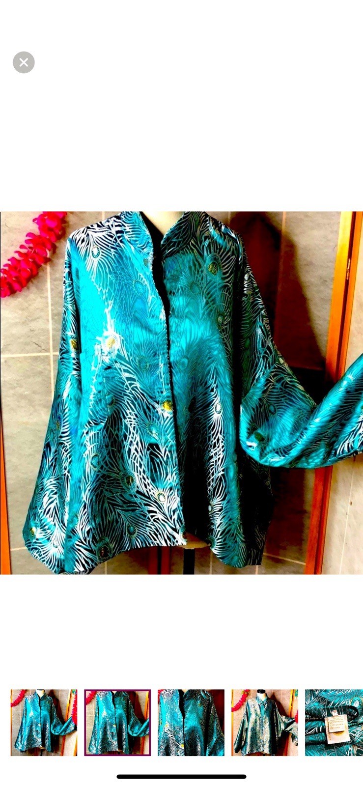 Vintage Rising Phoenix Silk Blouse I 1980s 1990s Teal Peacock KimonoStyle Top L