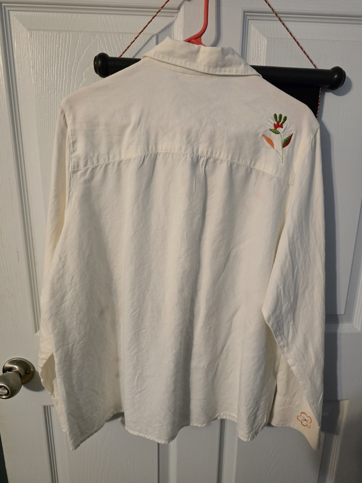 VTG Casey Coleman Embroidered Peacock Floral Linen Button Up Shirt Womens 1X