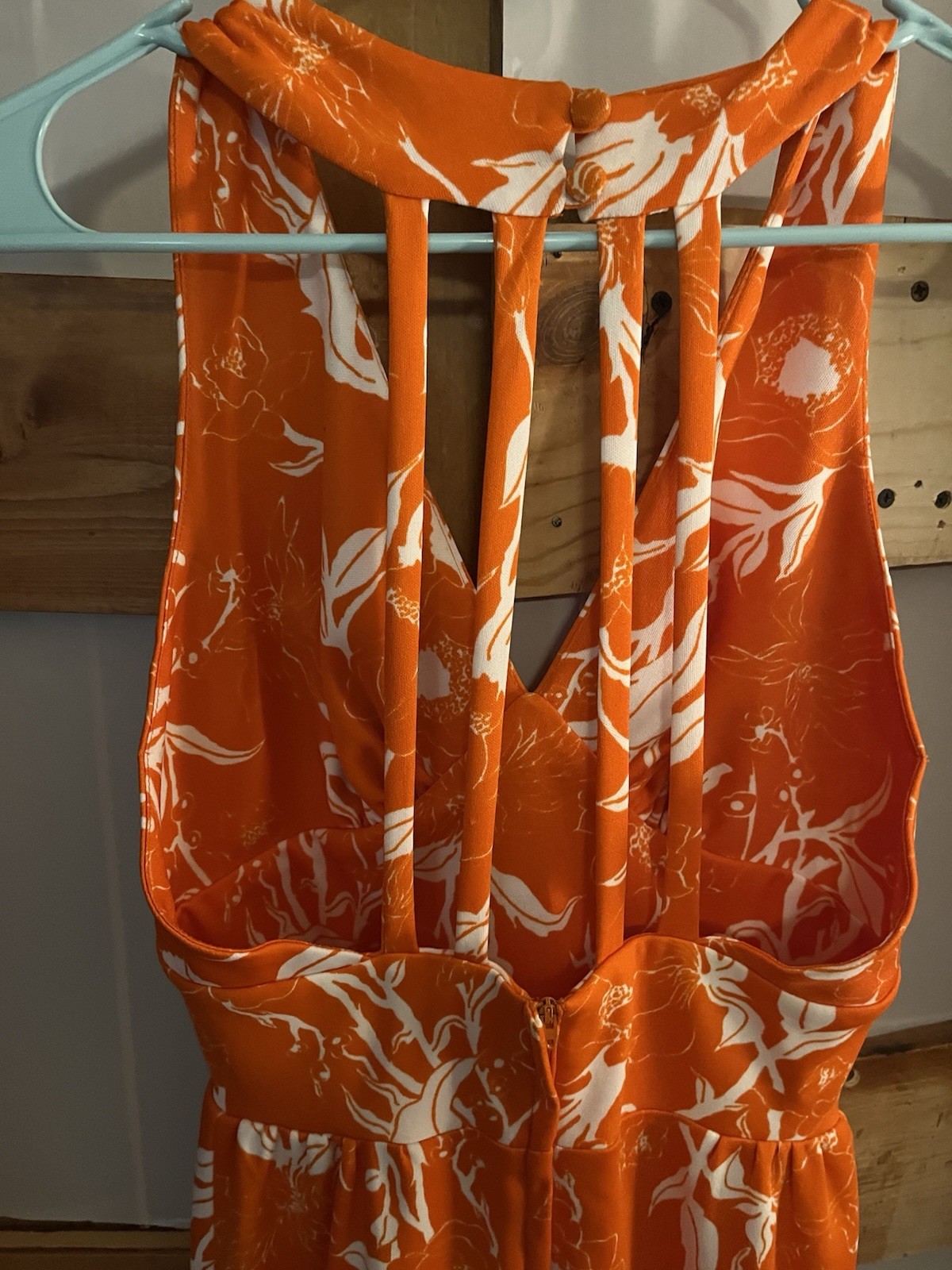 VTG 60s Lou-Ette California Mod Maxi Dress Halter Orange Floral Bombshell 5/6