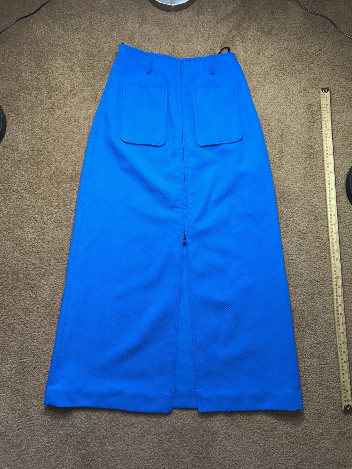 Vintage 1970s Terry Chicago Cobalt Blue Maxi Skirt Talon Zipper Herringbone M/L?
