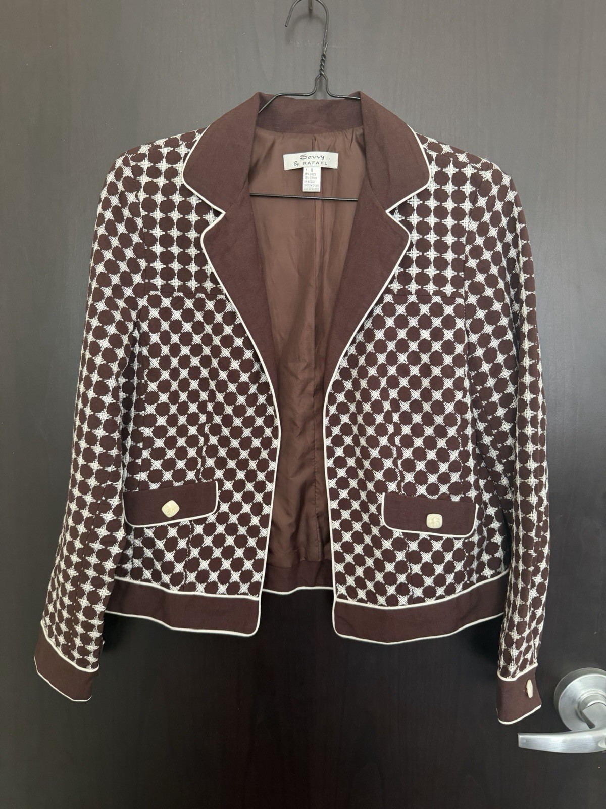 Vintage Savvy by Rafael Women’s Brown & White Blazer Size 8