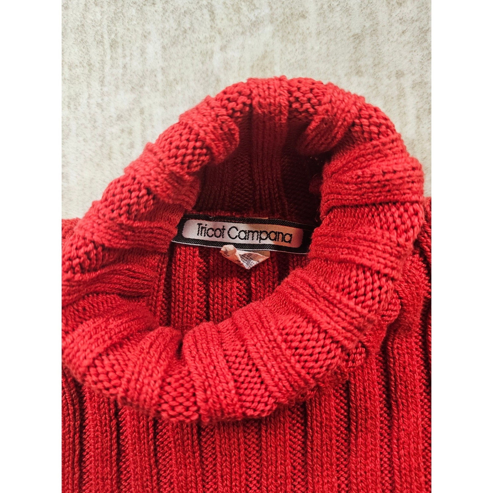 Vintage 80s Tricot Campana Red Ribbed Knit Sleeveless Turtleneck Crop Sweater S
