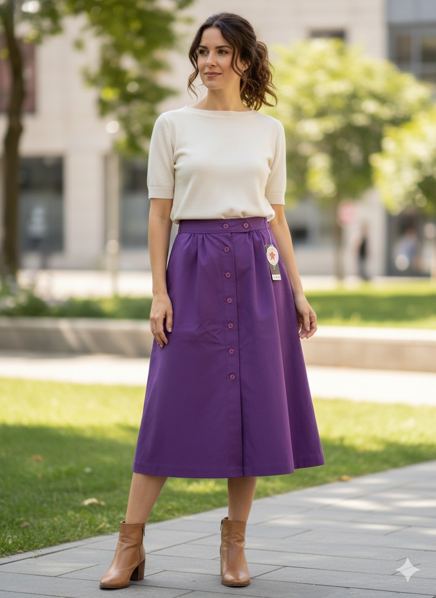 Vintage Hunter’s Glen Purple Button Front A-Line Skirt 9/10 Made in USA Pockets