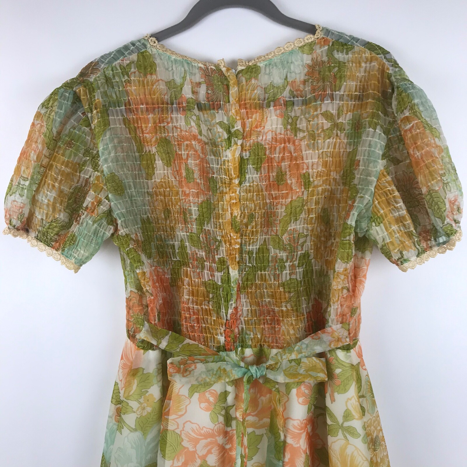 Vintage Maxi Dress Cottagecore Floral Ruffles Lace Trim Hippie BOHO Size 13?