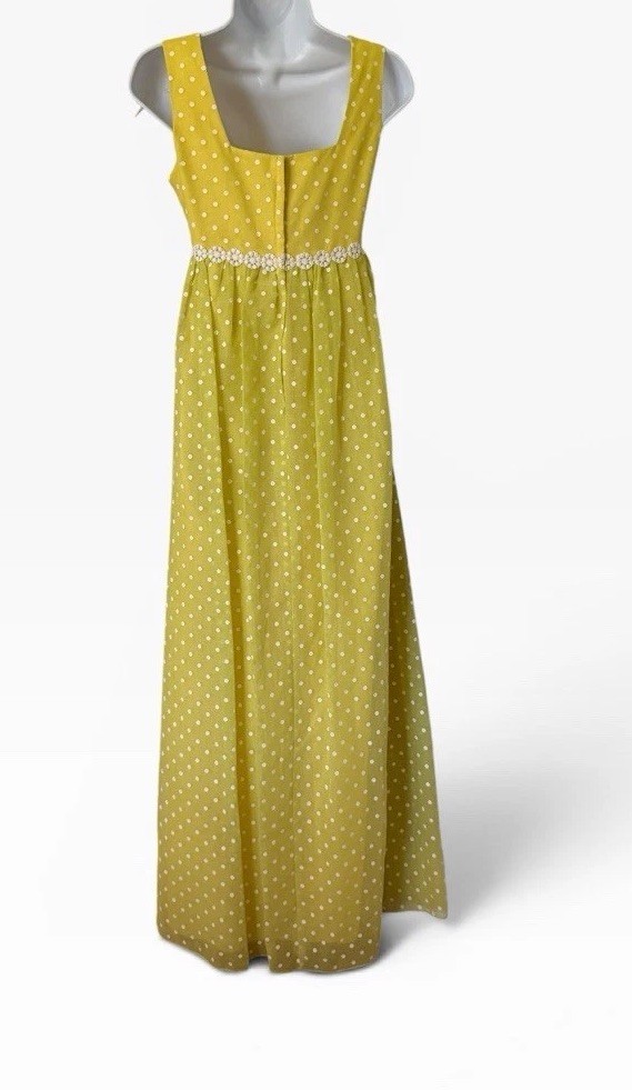 Vintage 70s Yellow Polka Dot Maxi Dress & Bolero Jacket XS/S Prarie Princess
