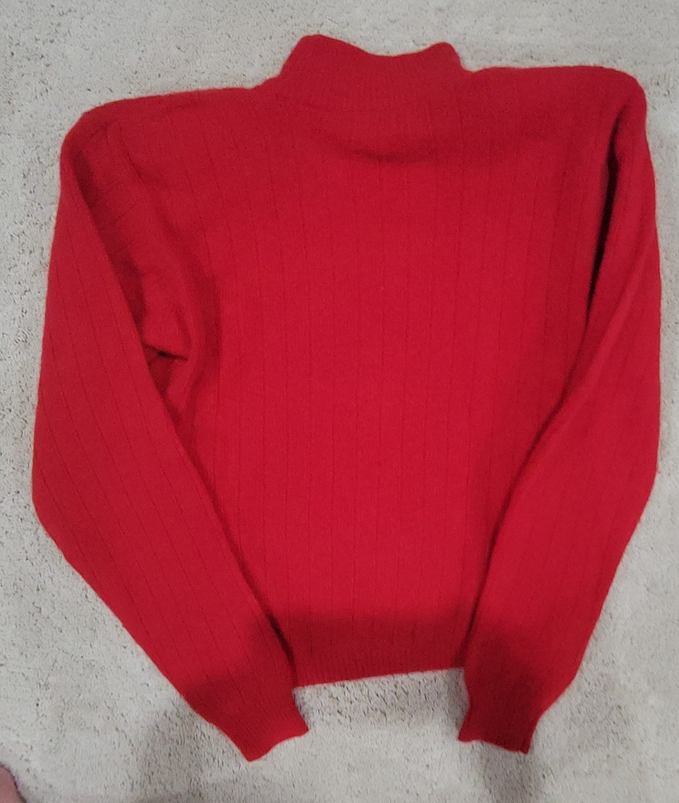 Retro 80s Red Ribbed Pullover Lambswool Vintag Sweater W/Shoulder Pads