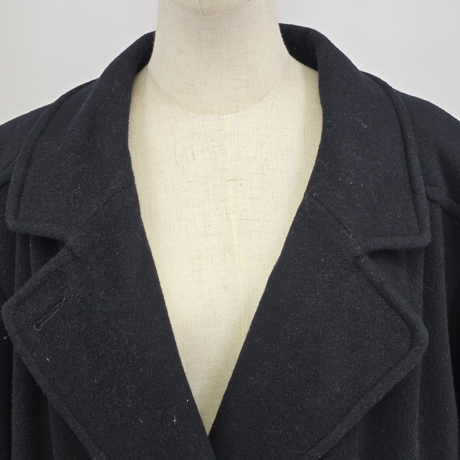 Perlette Black P-Coat Wool Blend Double Breasted Long Coat USA Made Vtg