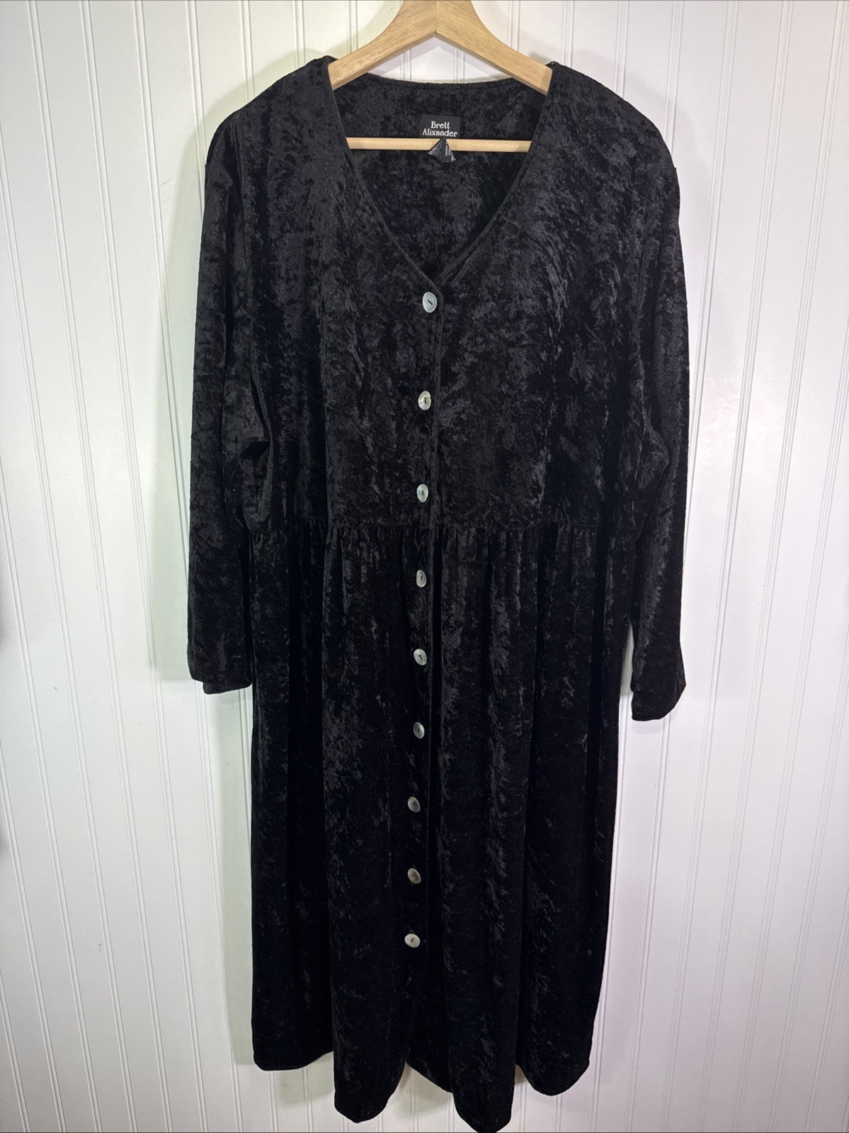 Vintage Brett Alixander Crushed Velvet Dress Size 24 WP Black Button Midi