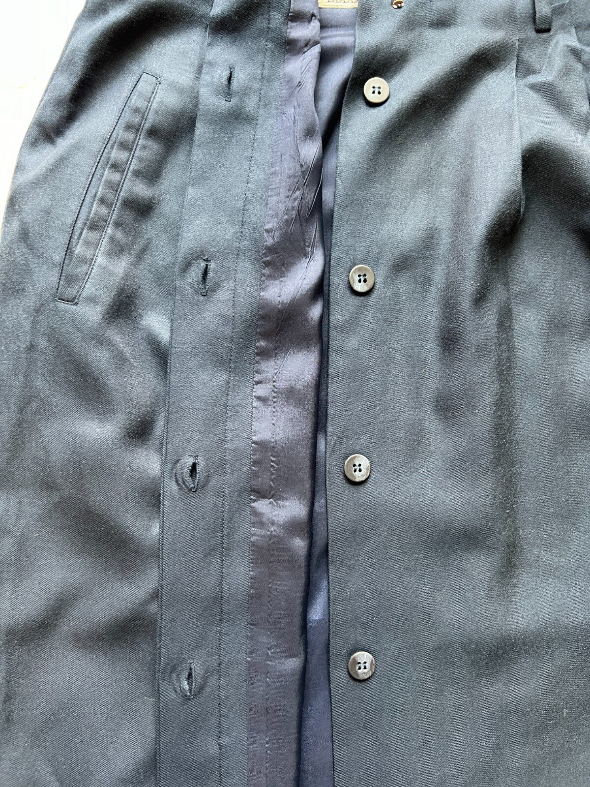 Vintage Navy Button Up Pencil Skirt – Blue Silk Cotton, Wiggle, Secretary Preppy