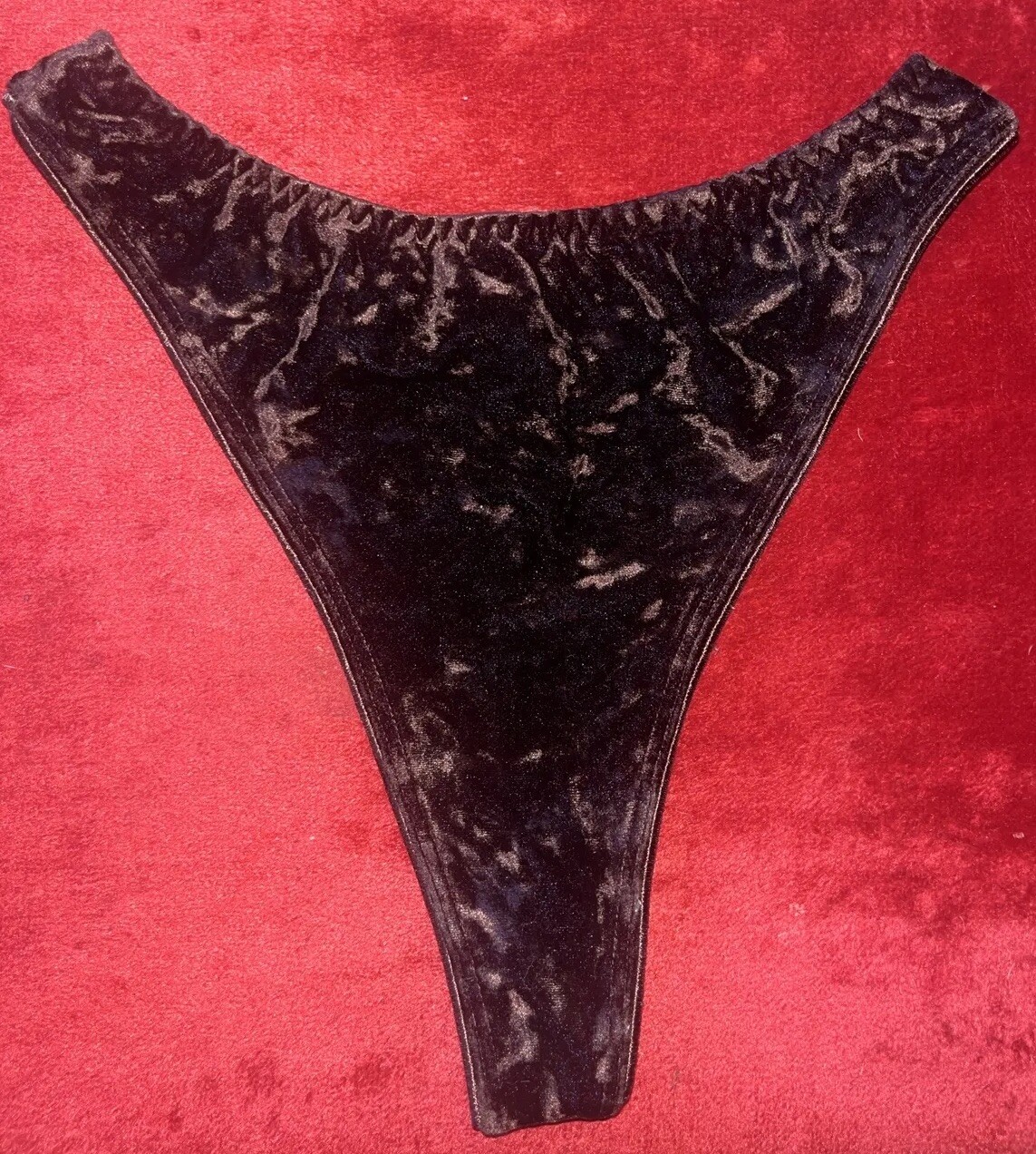 Vintage Victoria’s Secret Dark Chocolate Brown Crushed Velvet Thong Panty Small
