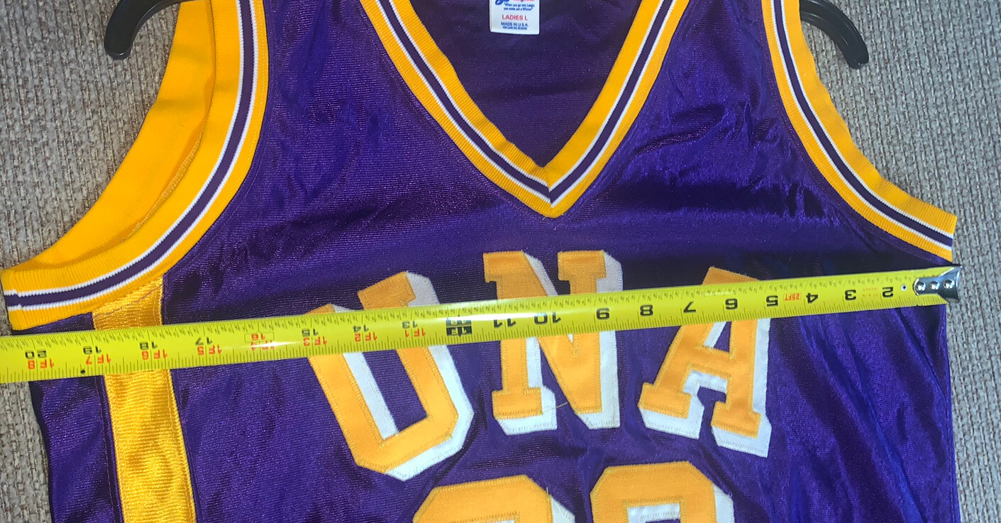 VTG Womens 1980s USA Sz Large UNA LIONS Basketball Jersey Purple Gold WNBA