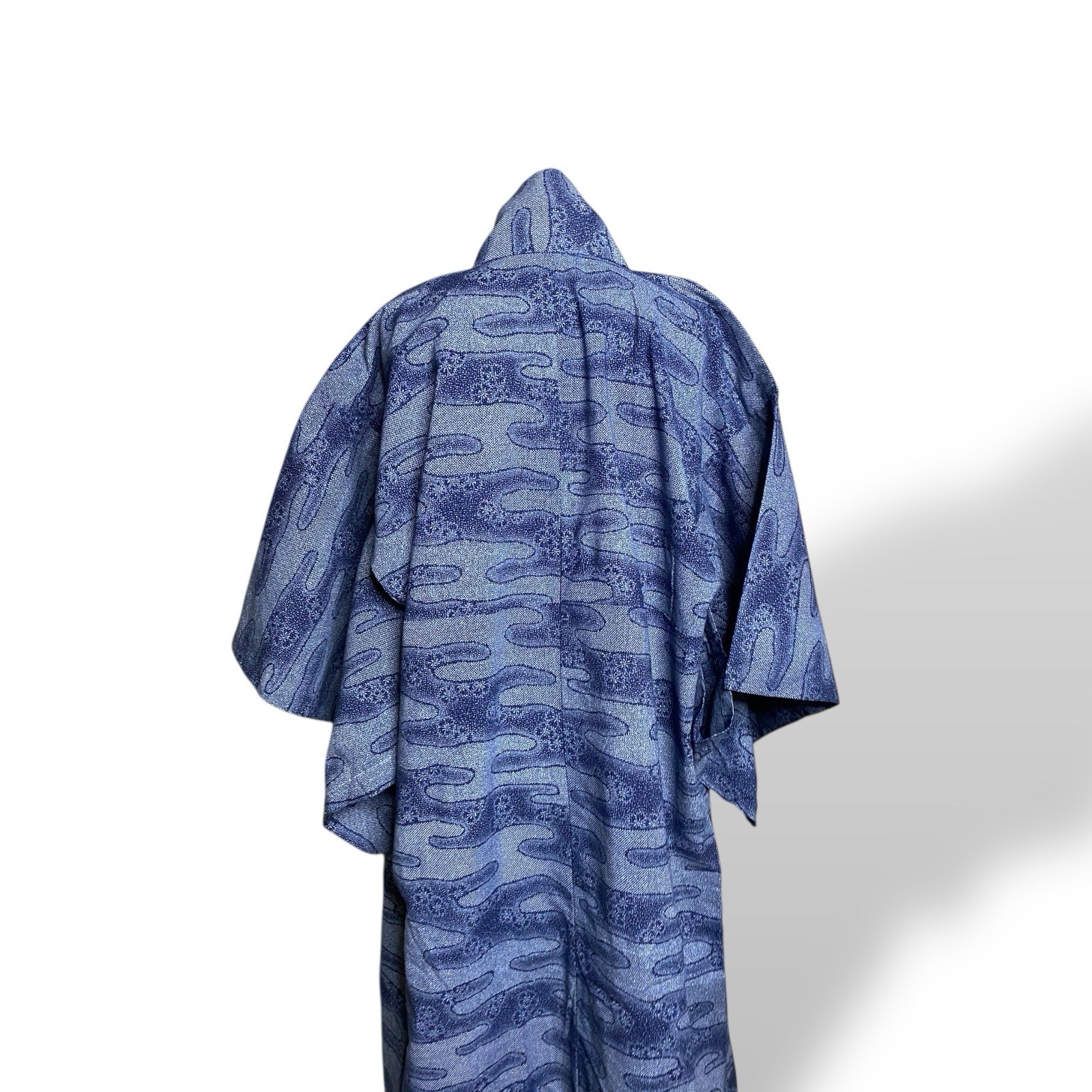 Vintage Kimono Robe Blue Hand Dyed Cotton Full Length 1970s Unisex OSFA Japanese