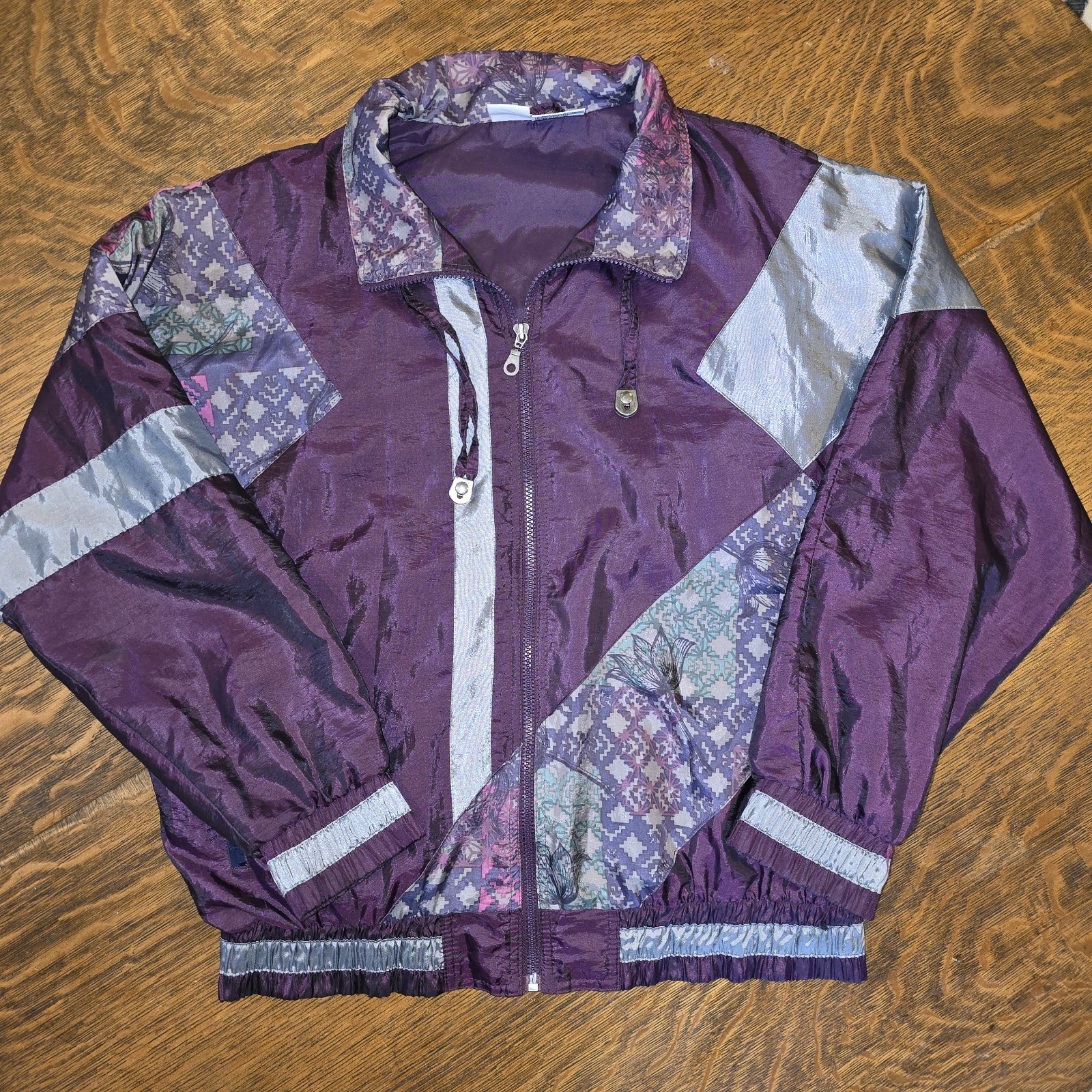 Vintage 80s 90s Energy Zone Windbreaker Jacket Purple Silver Floral Geometric XL