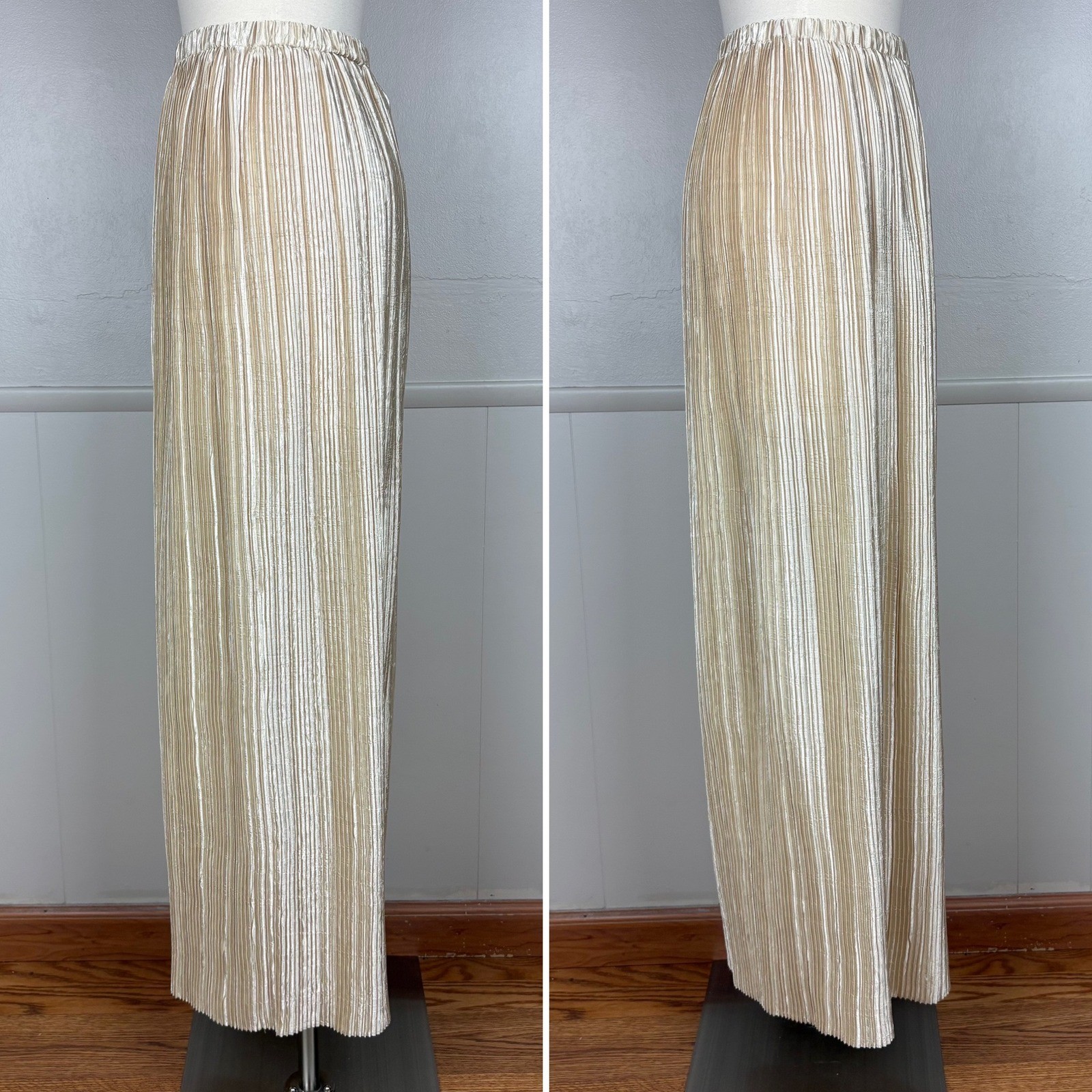Jeanne Marc Pleated Maxi Pull On Skirt Size S (8-10) Gold Shimmer Plisse Vintage
