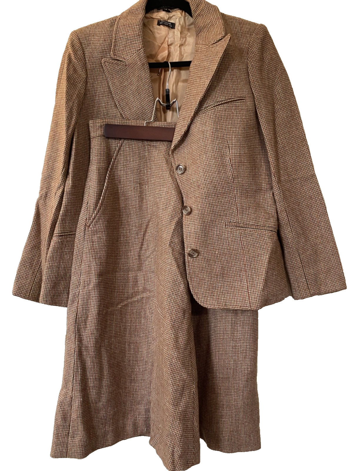 1950s Style Vintage Women’s Wool Suit Jacket, Skirt Set, Houndstooth Pattern XS