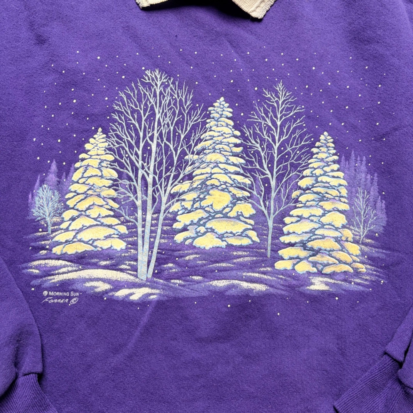 Vintage Morning Sun Purple Winter Tree Graphic Collared Sweatshirt 3X USA Made
