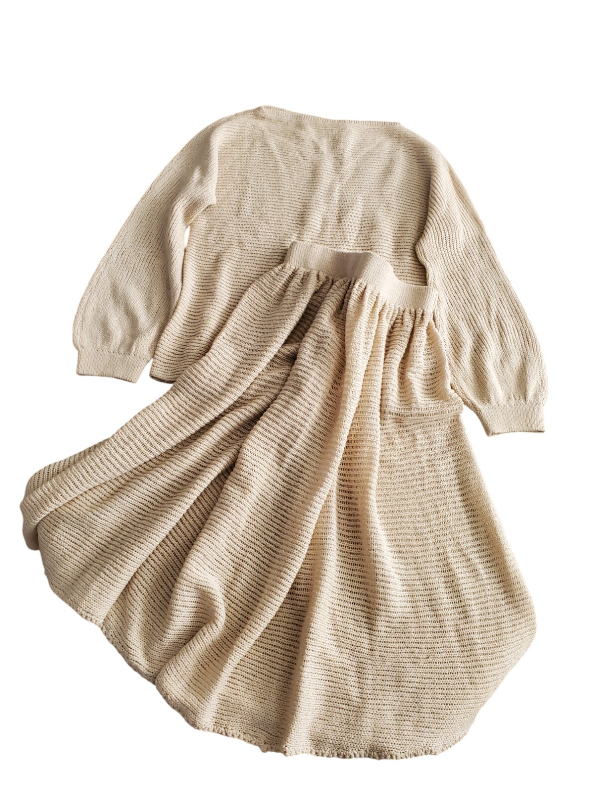 Vintage Dana Hogan Knitted Set Sweater Top & Skirt Tan Size S/M