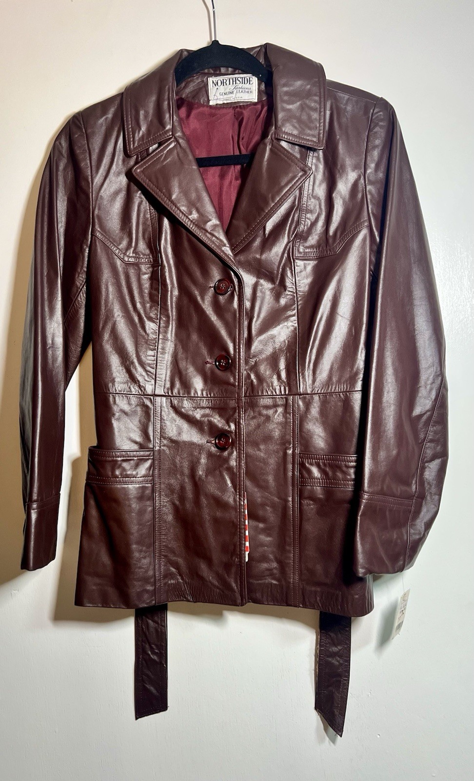 Vintage Northside Fashions Genuine Leather Jacket USA Deadstock NWT Burgundy 5/6