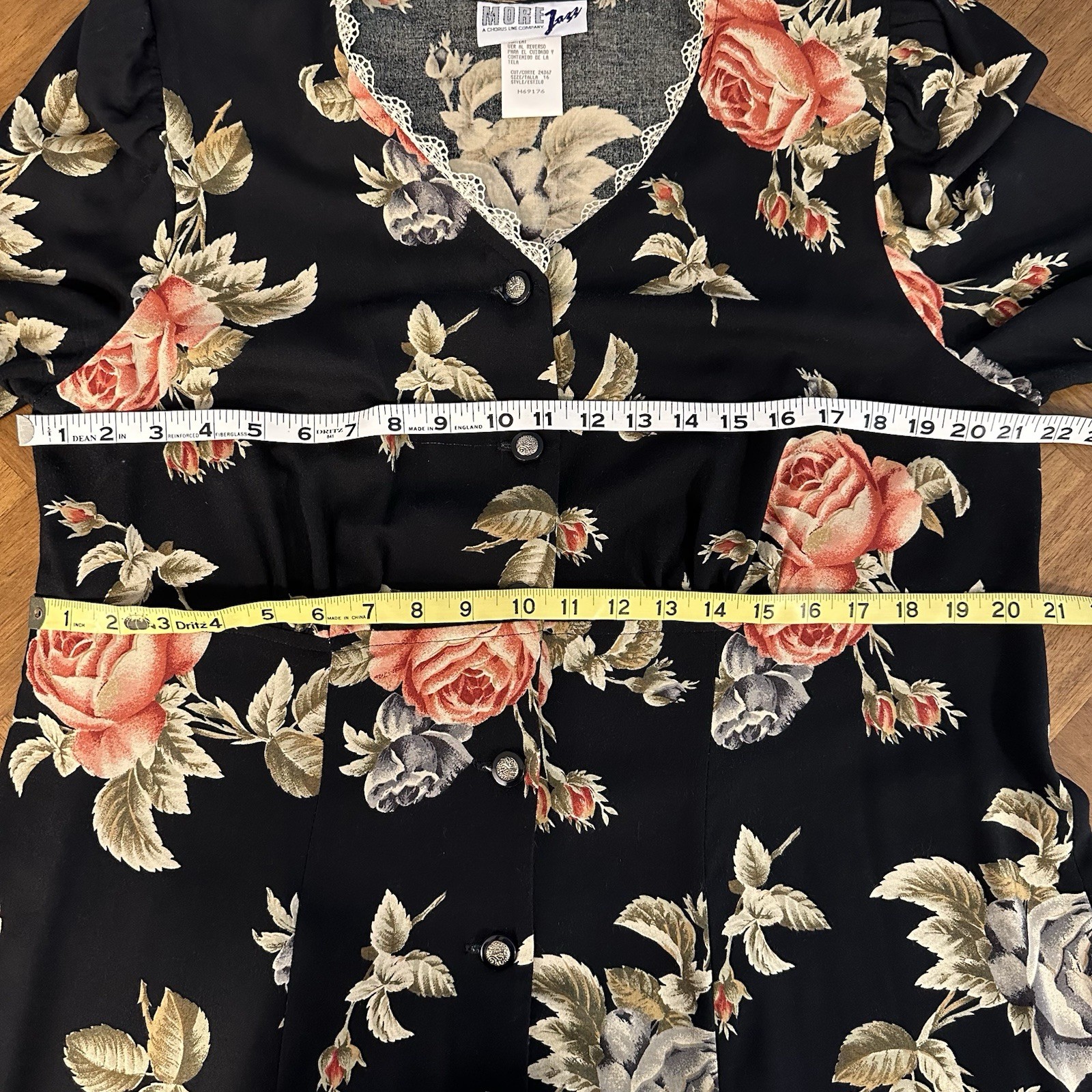 Vintage 90s More Jazz A Chorus Line Black Floral Dress Cottagecore Womens Sz 16