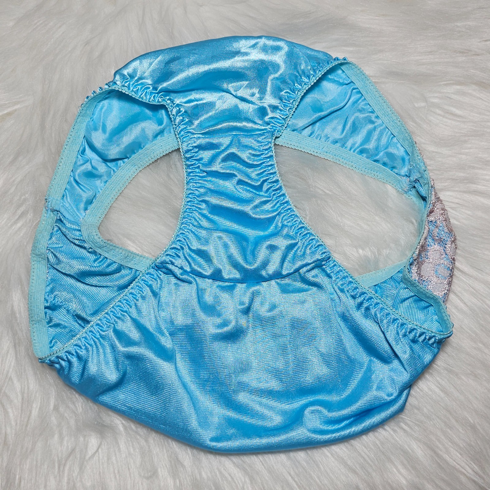 VTG Nylon Satin Panty Silky Blue Bikini Sissy Lace Brief Size Small Hip 32-36″