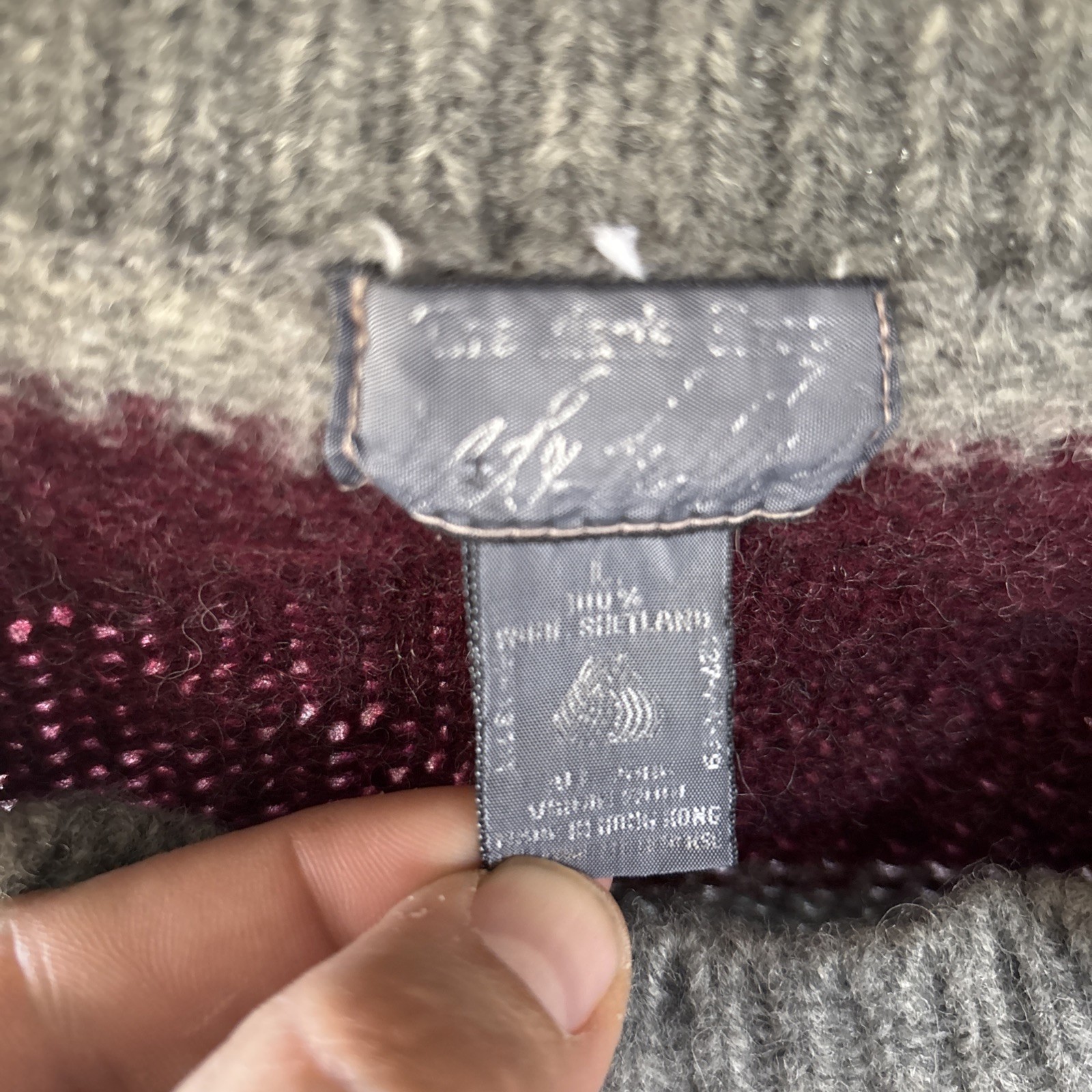 Vintage Striped Wool Knit Crew Neck Sweater Sz small- Burgundy/Gray