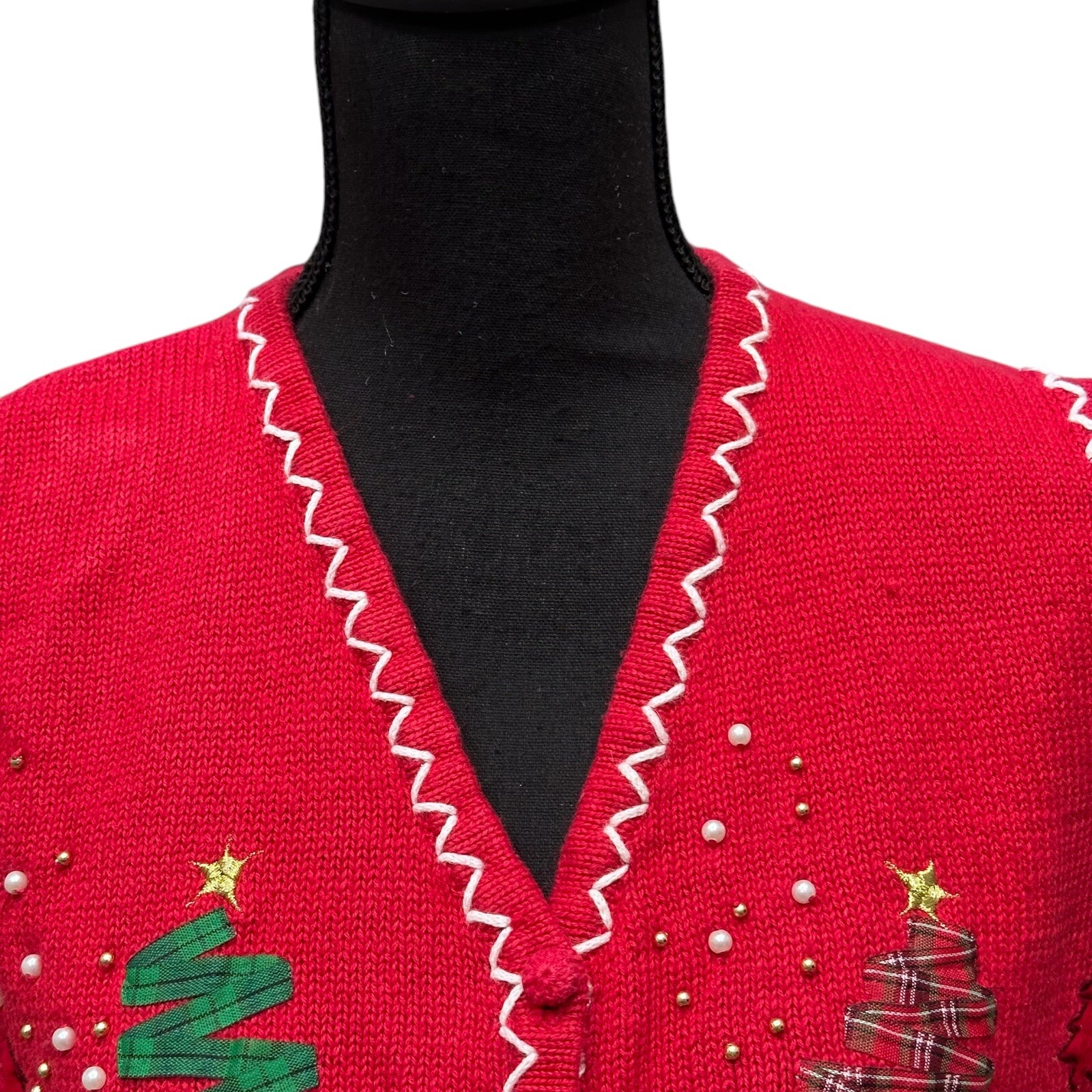 Designer Original Studios Large Vintage Christmas Tree Embroidered Red Vest
