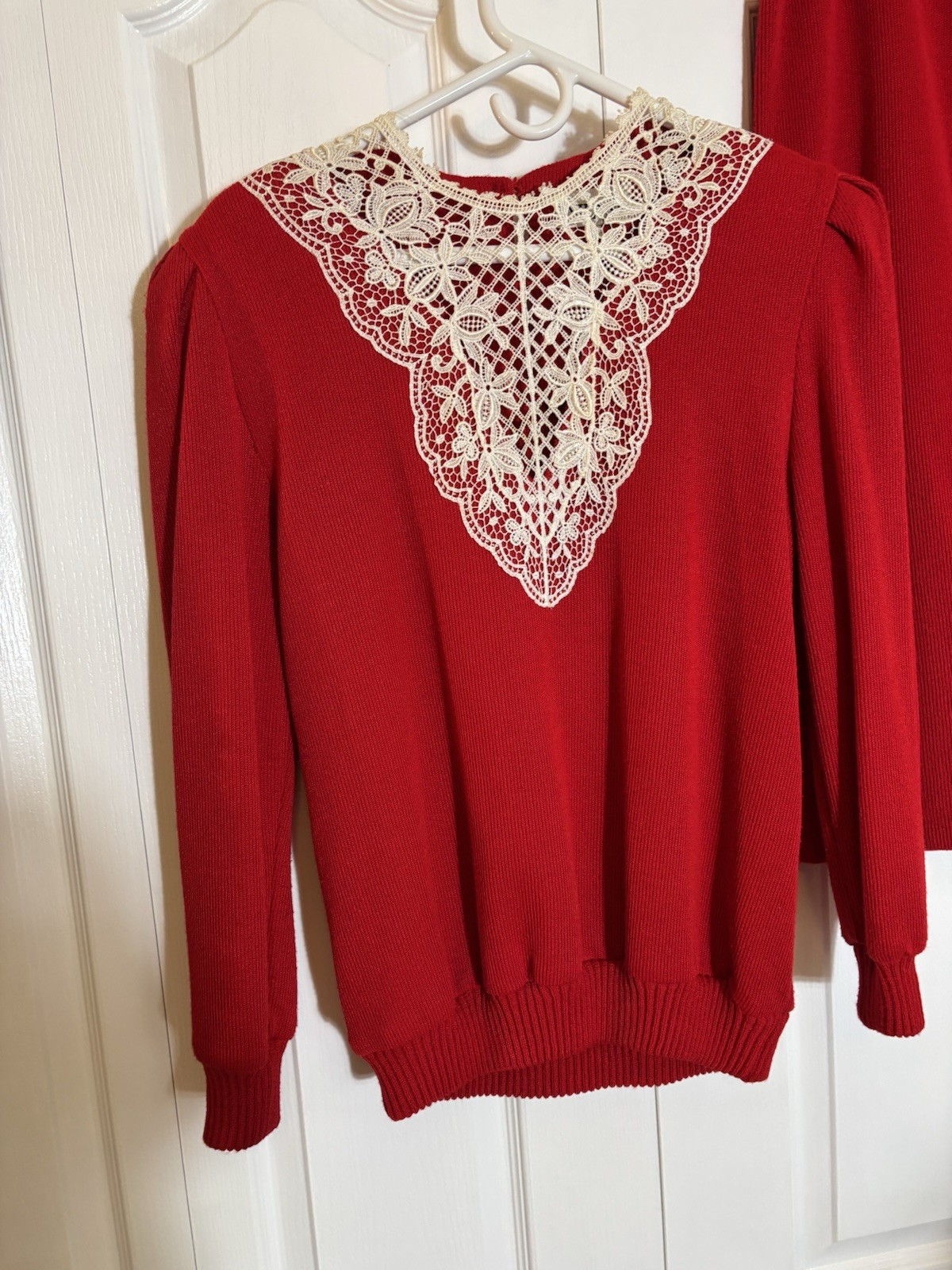Nilani Vintage 80’s Red White Knit Sweater Cardigan And Skirt Set Women’s Large