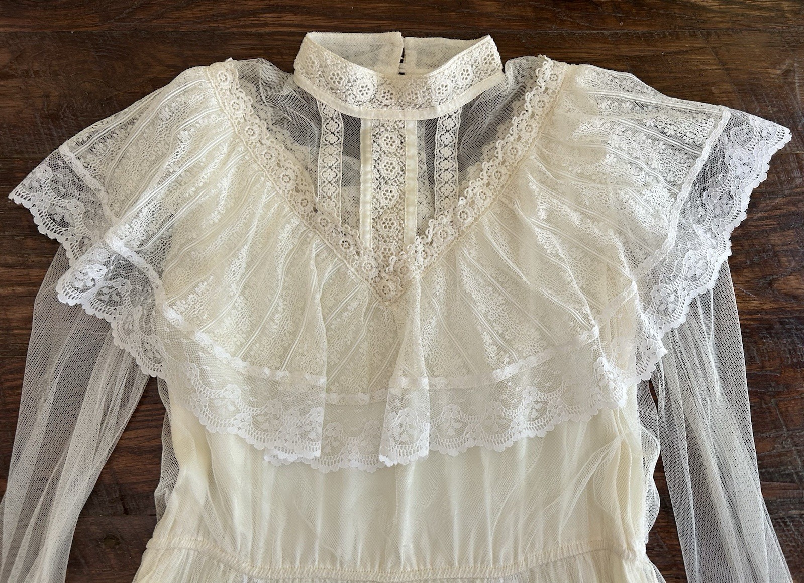 Vtg Gunne Sax Bridal Wedding Dress M/8 Ivory Tulle Lace Victorian Cottagecore