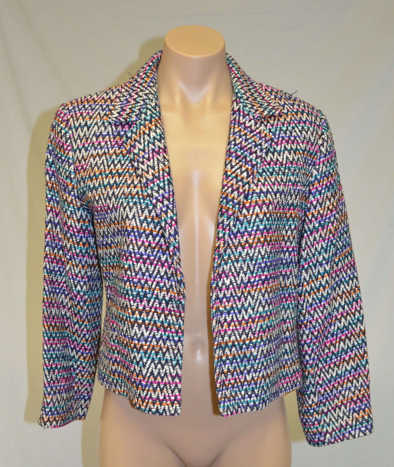 Soiree Petities Vintage 80s Rainbow ZigZag Tweed Blazer Jacket sz XS