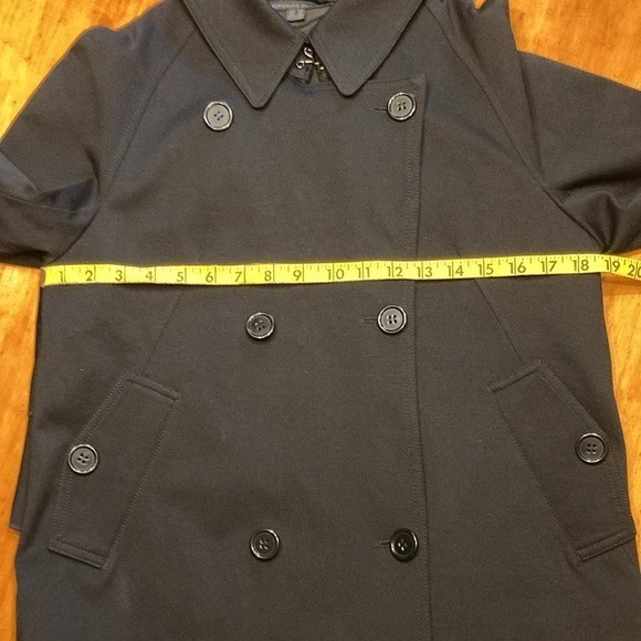 90s Vintage Preppy Katherine Barclay Black Double Breasted Ruffle Back Peacoat M