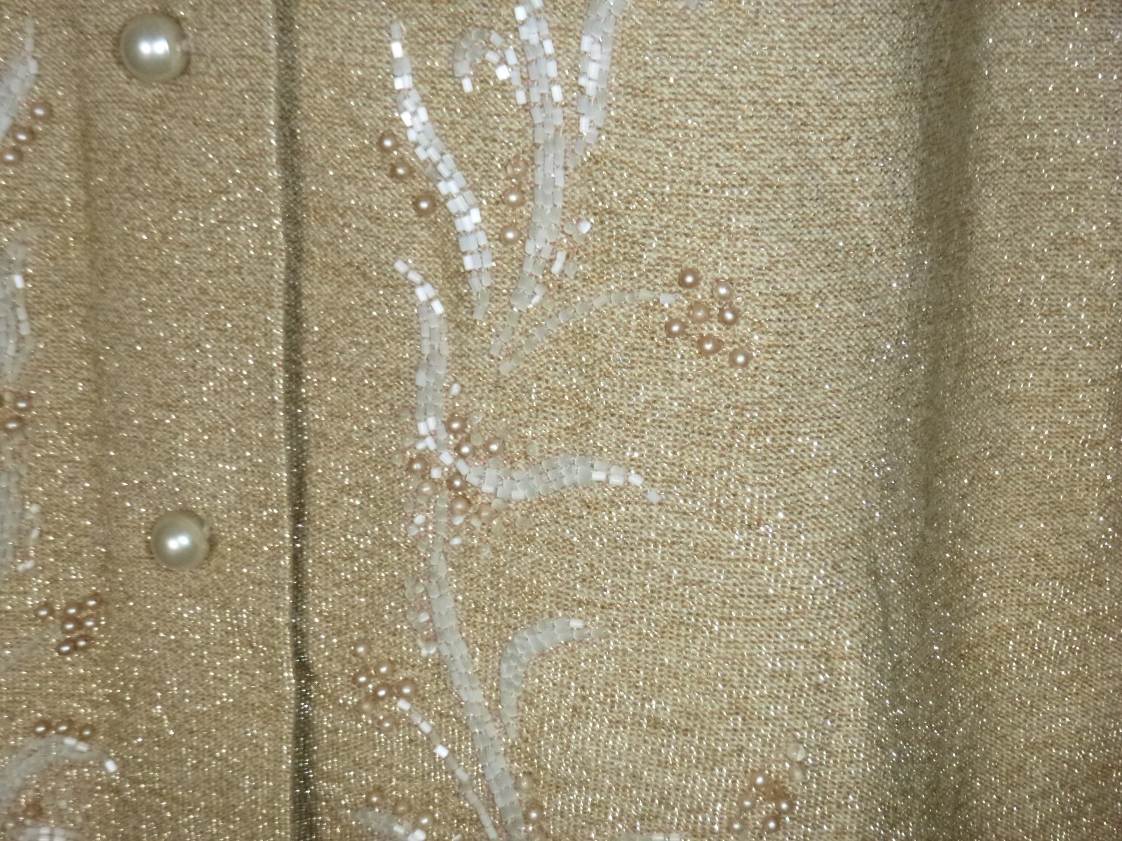 Vtg 60s Gino Paoli 2 Pc Wool Knit Cardigan & Skirt Set Gold metallic Beading S/M