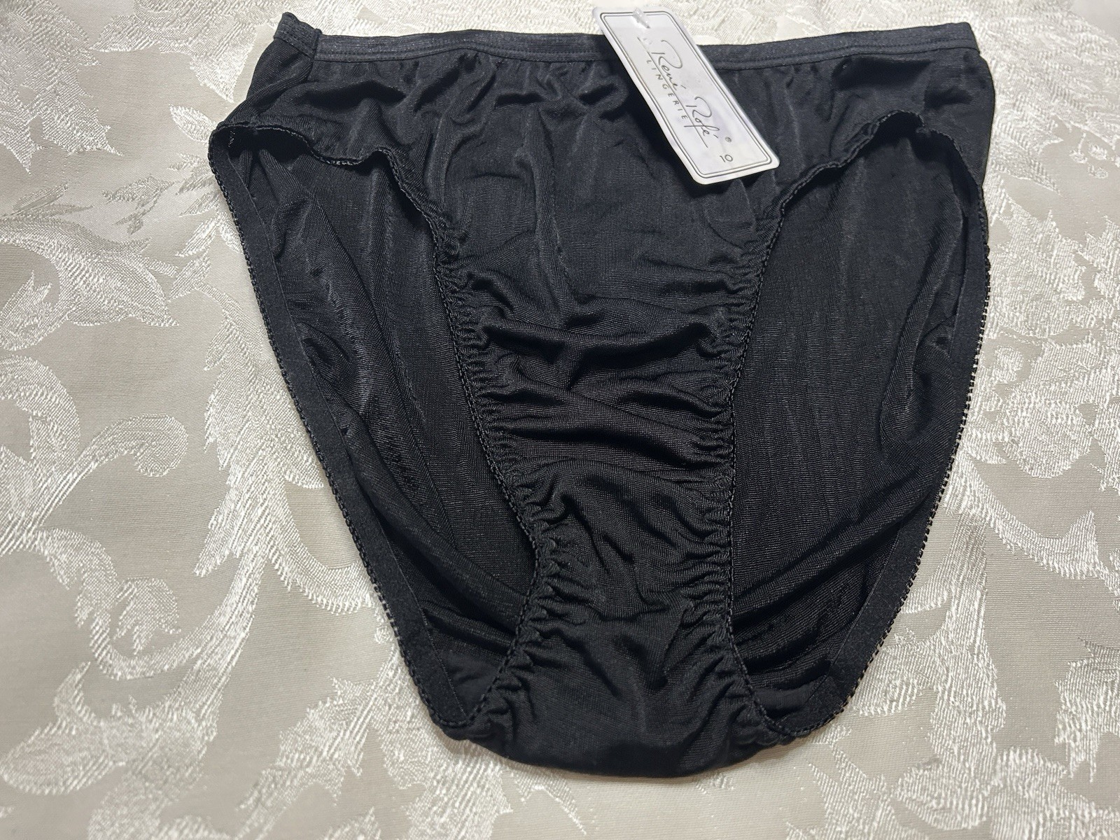 NWT Vtg RENE ROFE’ Feels Like Satin Polyester Hi-Leg 10 Black Panties #418