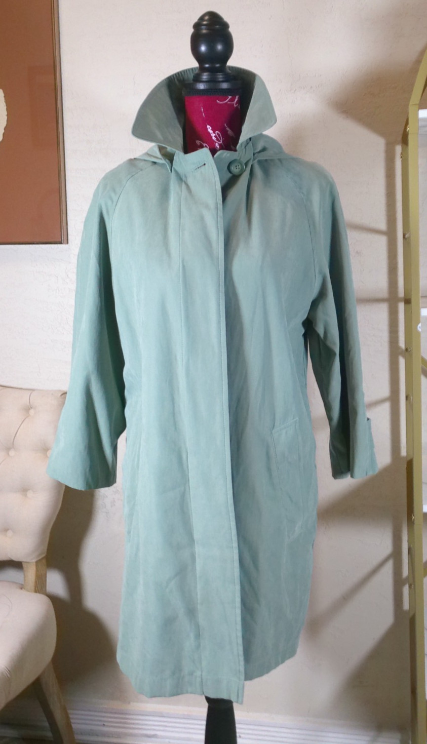 Vintage Towne London Fog Jade Midi Weather Raincoat Pencil Trench X Small Reg