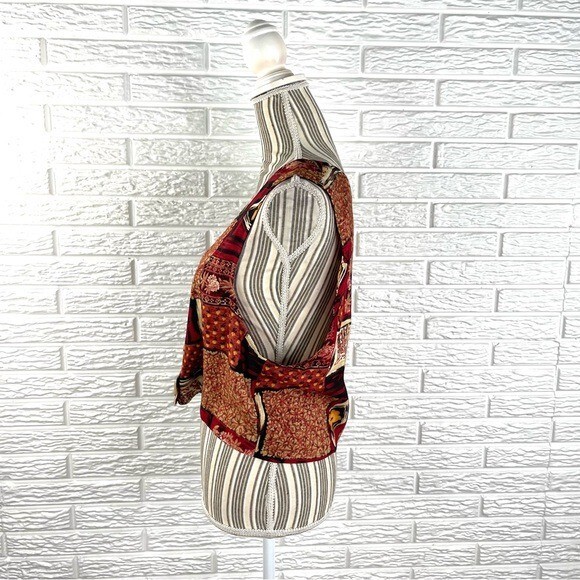 Vintage JD Wright Patterned Patchwork Vest Size 12 Red Black Cream