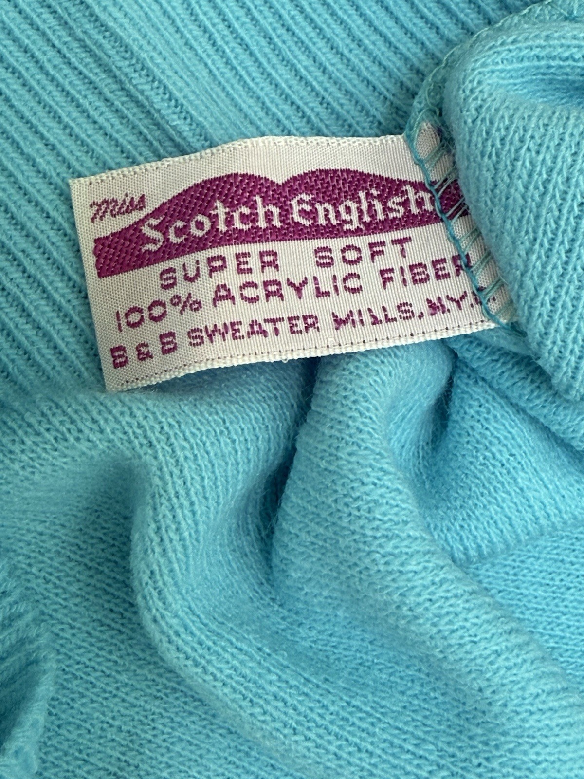 Vintage 60s Turtleneck Sweater Mod Miss Scotch English XS/S Light Blue Zip Back