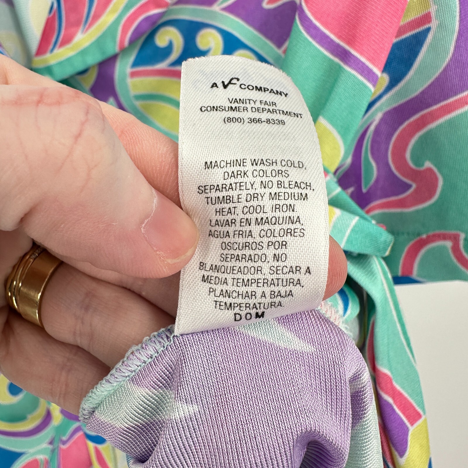 Vtg Vanity Fair Sleep Top Button Up XL Purple Pink Paisley Floral USA Silky