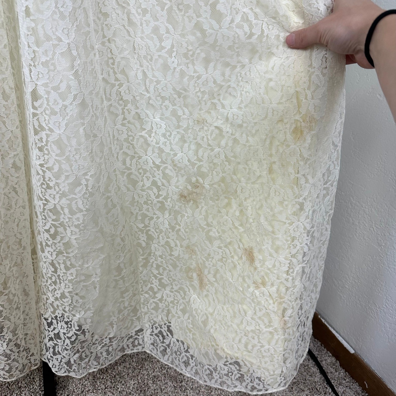 Vintage Candi Jones California Lace Maxi Dress Yellow Sash Victorian Prairie 9