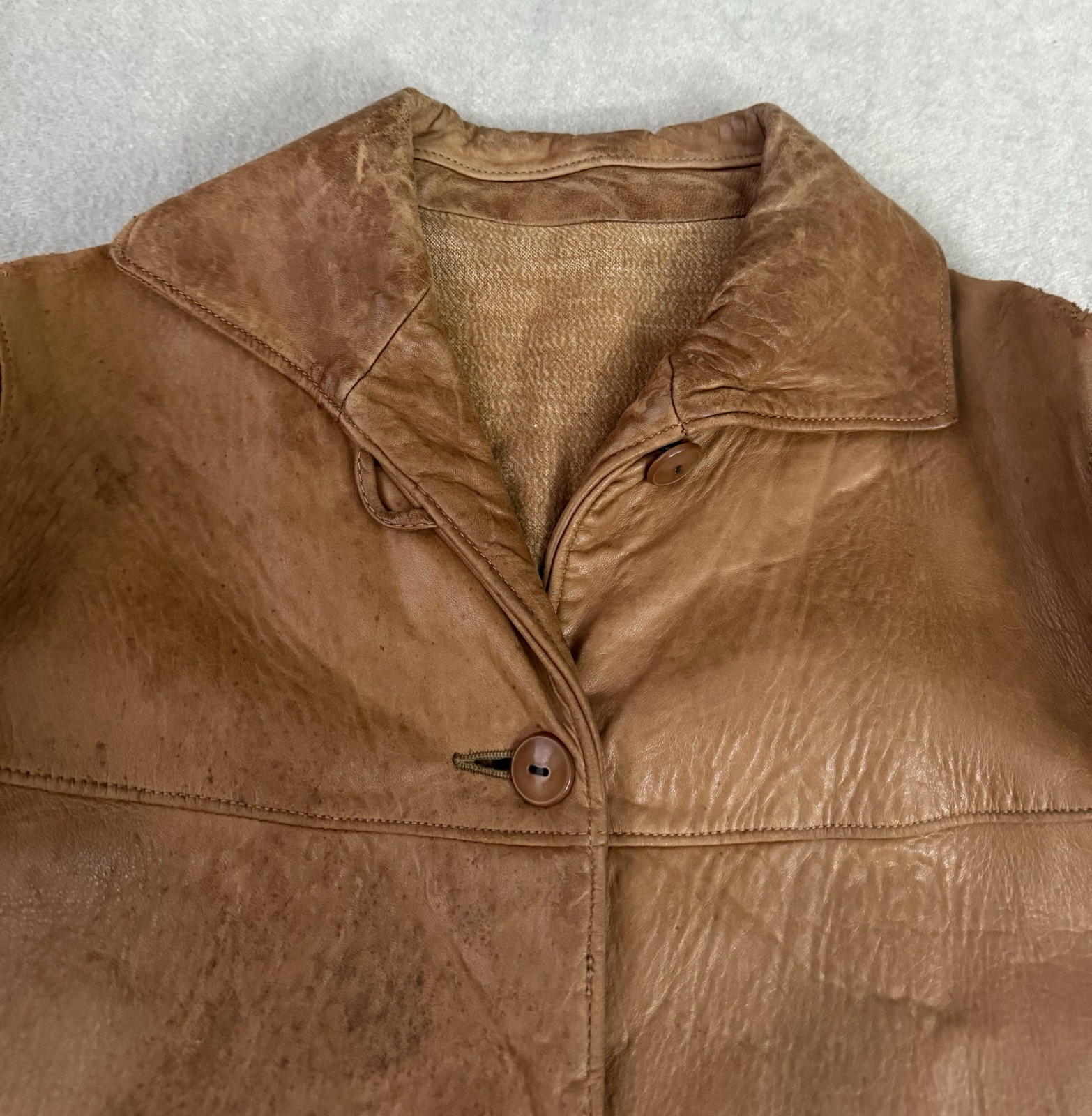 Vintage 30s 1930s Leather Jacket Women’s Patina Distressed Homemade? Unbranded