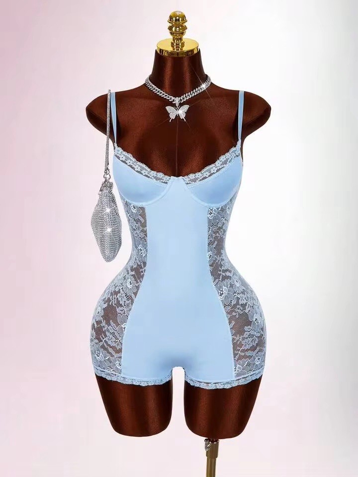 Satin Glossy Shaper Romper TEDDY Bodysuit Girdle Bra Long Leg Unitard L NEW
