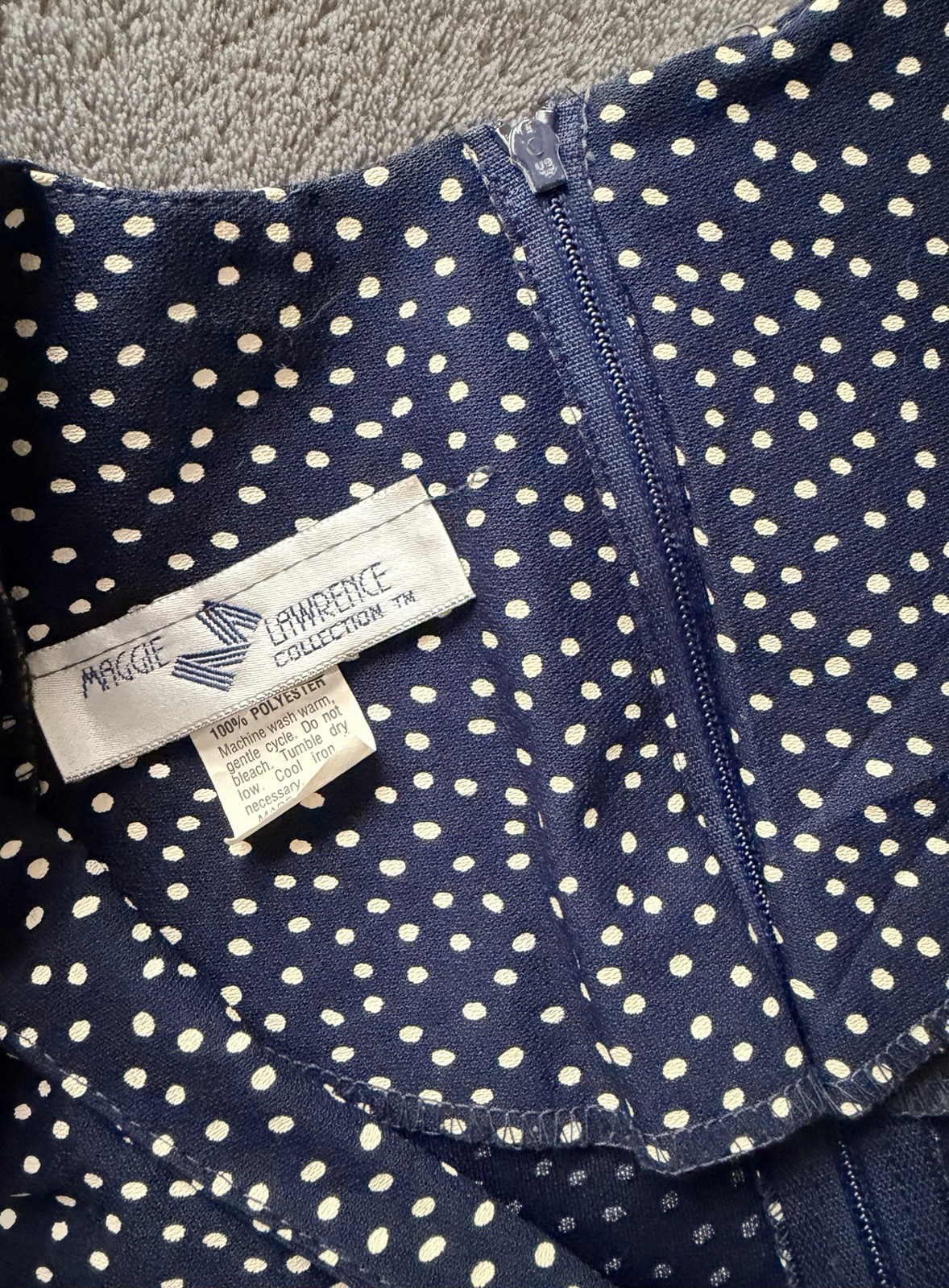 Vintage Maggie Lawerence 11/12 Navy Dot Drop-Waist Dress