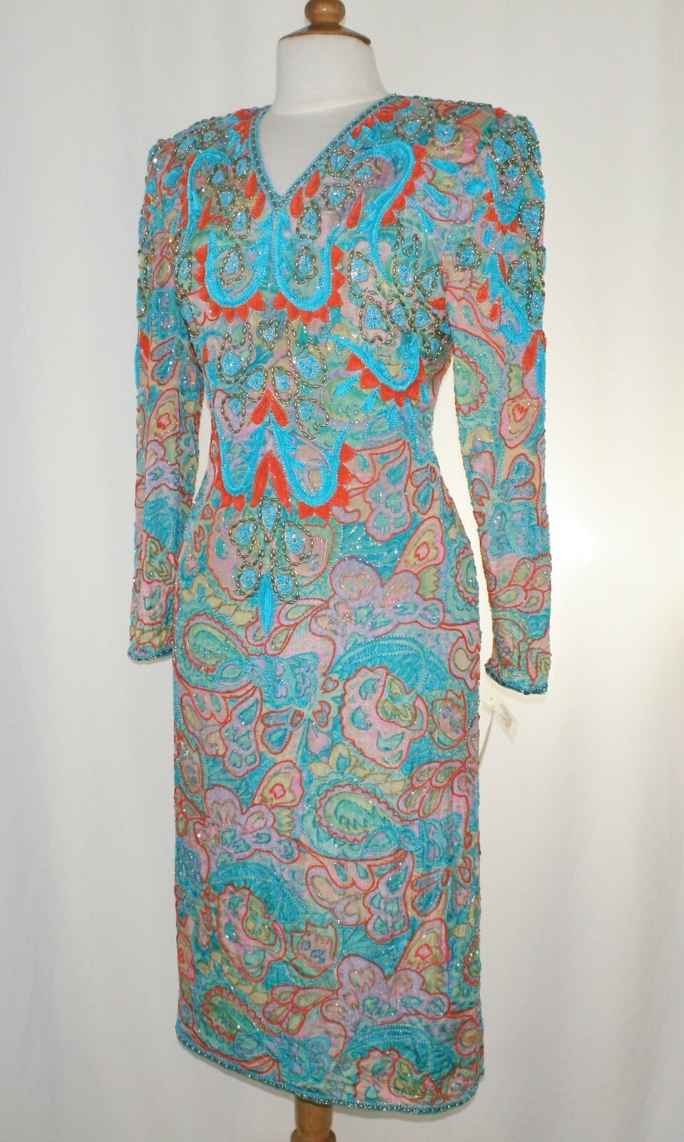 Jasdee Vintage Beaded & Sequins Dress Hand Work & Hand Print On Silk Style 3073