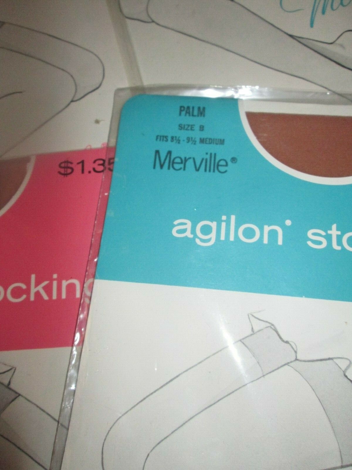 5 pr Vtg lot NOS Merville Agilon stockings nylons sun tone palm Size 8 1/2 -10