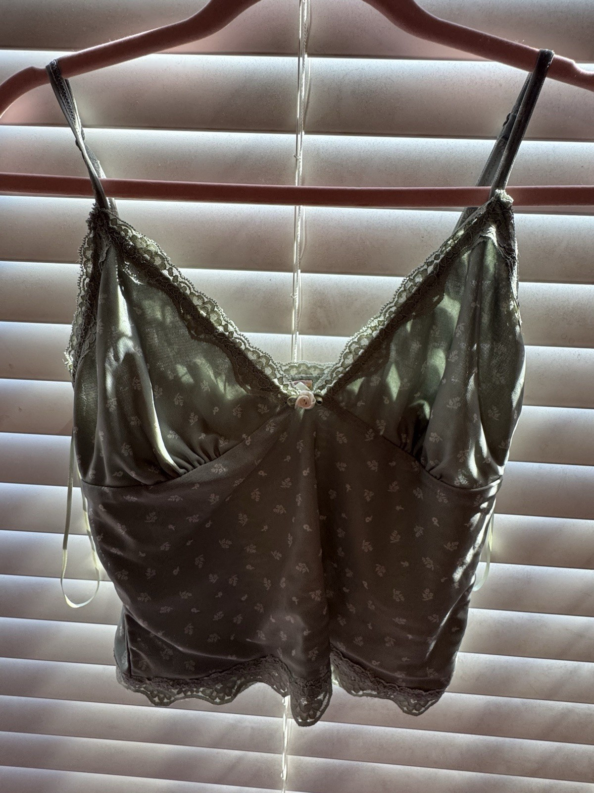 Pink Republic Green White Lace Trim Floral Vintage Camisole Regular Size L
