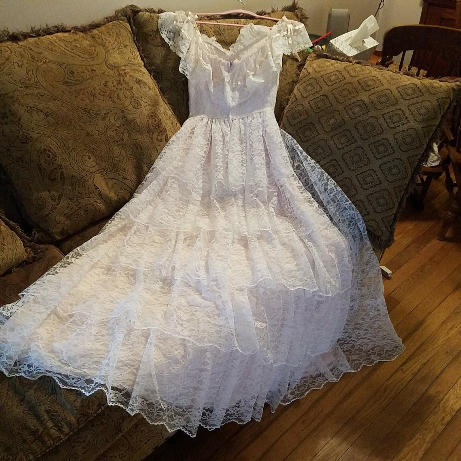 Dance Allure Vintage 80s Pink Princess Lace Wedding Prom Party Dress size 10