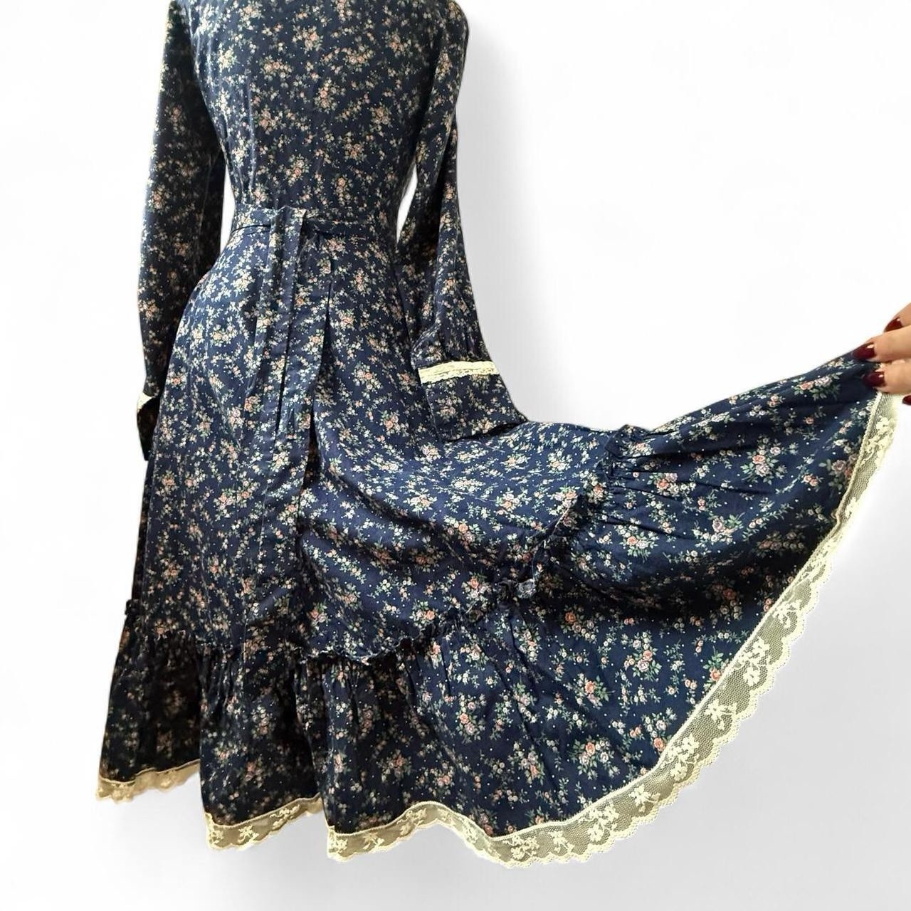 Vintage Gunne Sax Floral Prairie Maxi Dress Lace Trim Cottagecore -70s–early80s