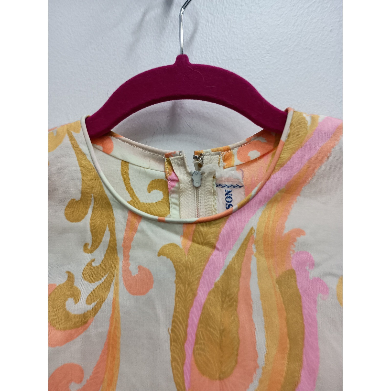 VTG Gay Gibson Dress Womens 4 Pink Orange Floral Psychedelic Sleeveless Pleated