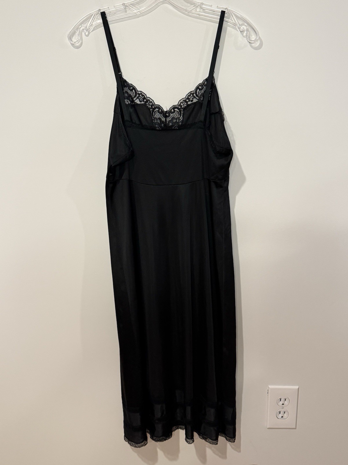 Vintage 70s 80s Adonna JCPenney Black Antron Nylon Slip Lace Trim 36 Union Made