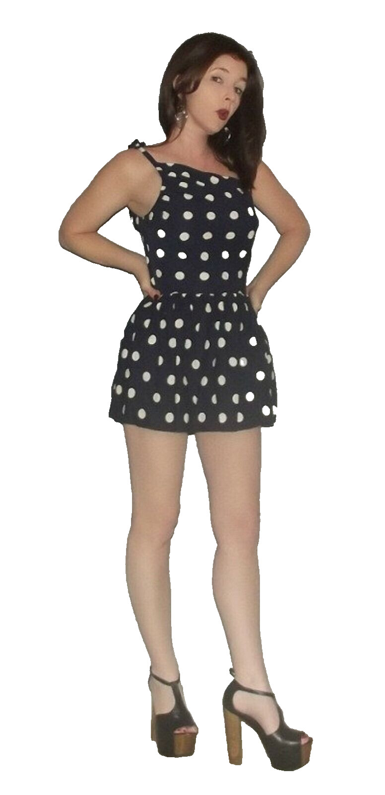 SALE! XS S Vtg 50s Polka Dot Rockabilly One Shoulder BOMBSHELL Pin Up Swimsuit