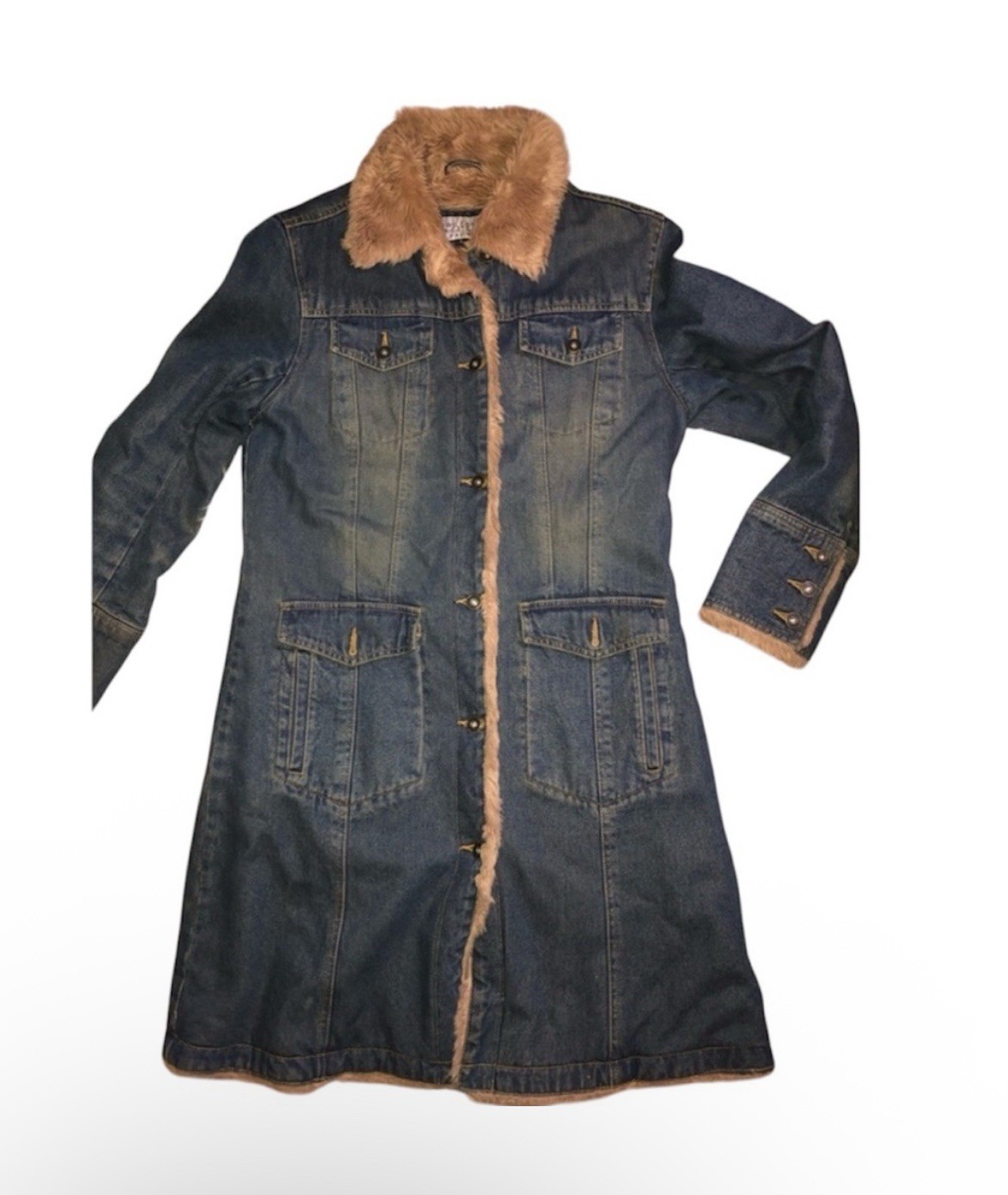 Vintage Wilsons House Of Suede Denim Faux Fur Lined Long Coat