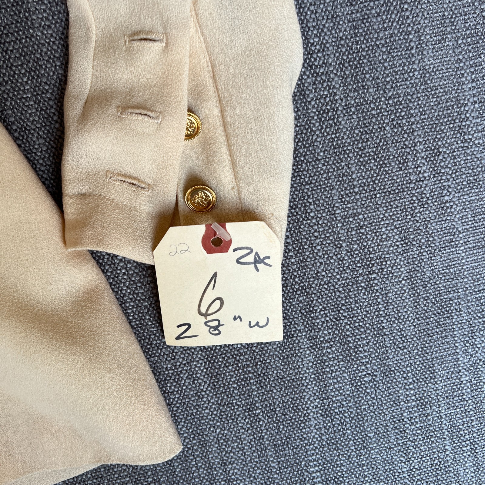 Vtg 80s Cream Military Blouse Jacket L Peplum Cinched Waist Gold Lion Button